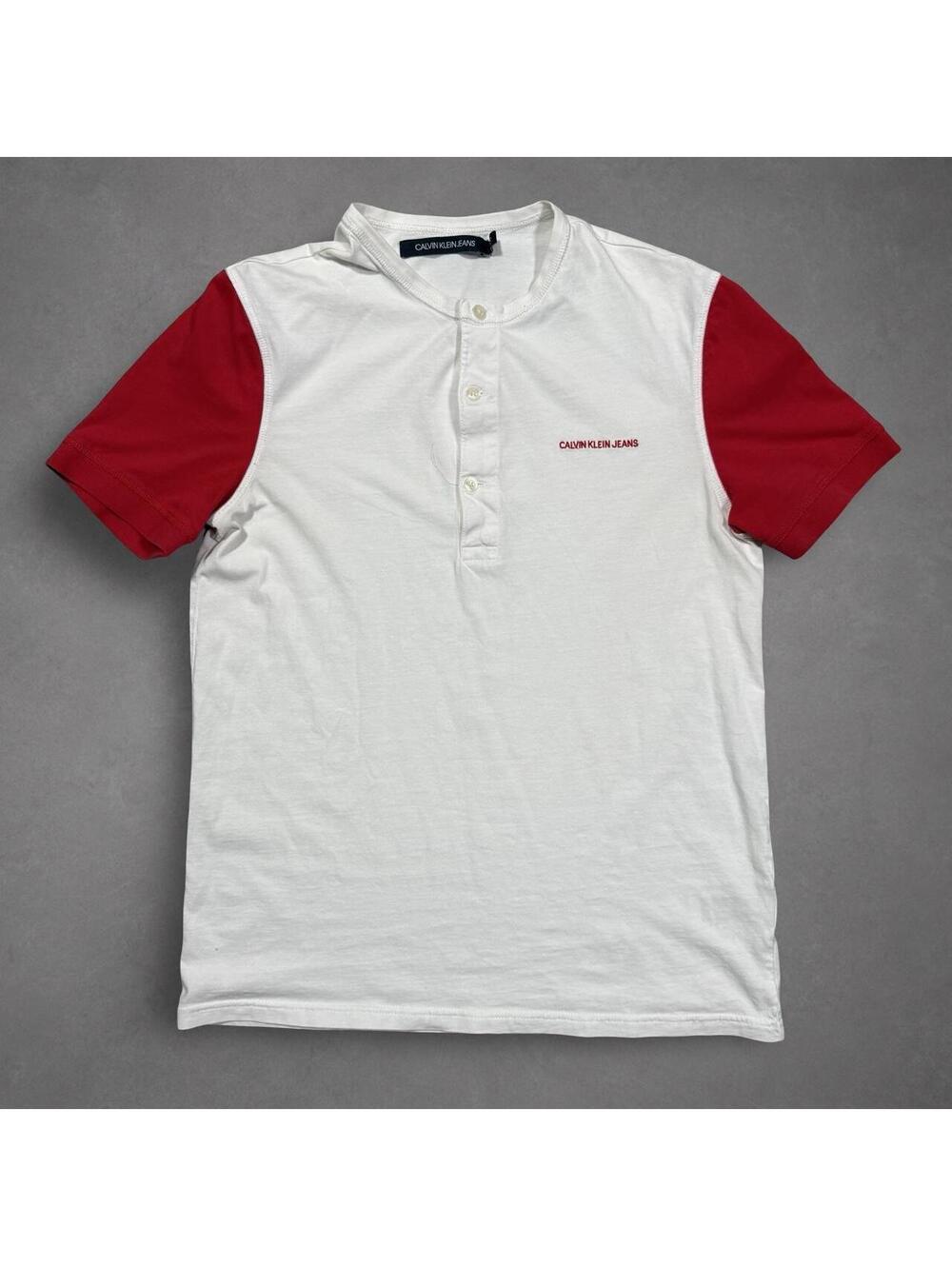 Calvin Klein Jeans Red White Colorblock Henley Shirt